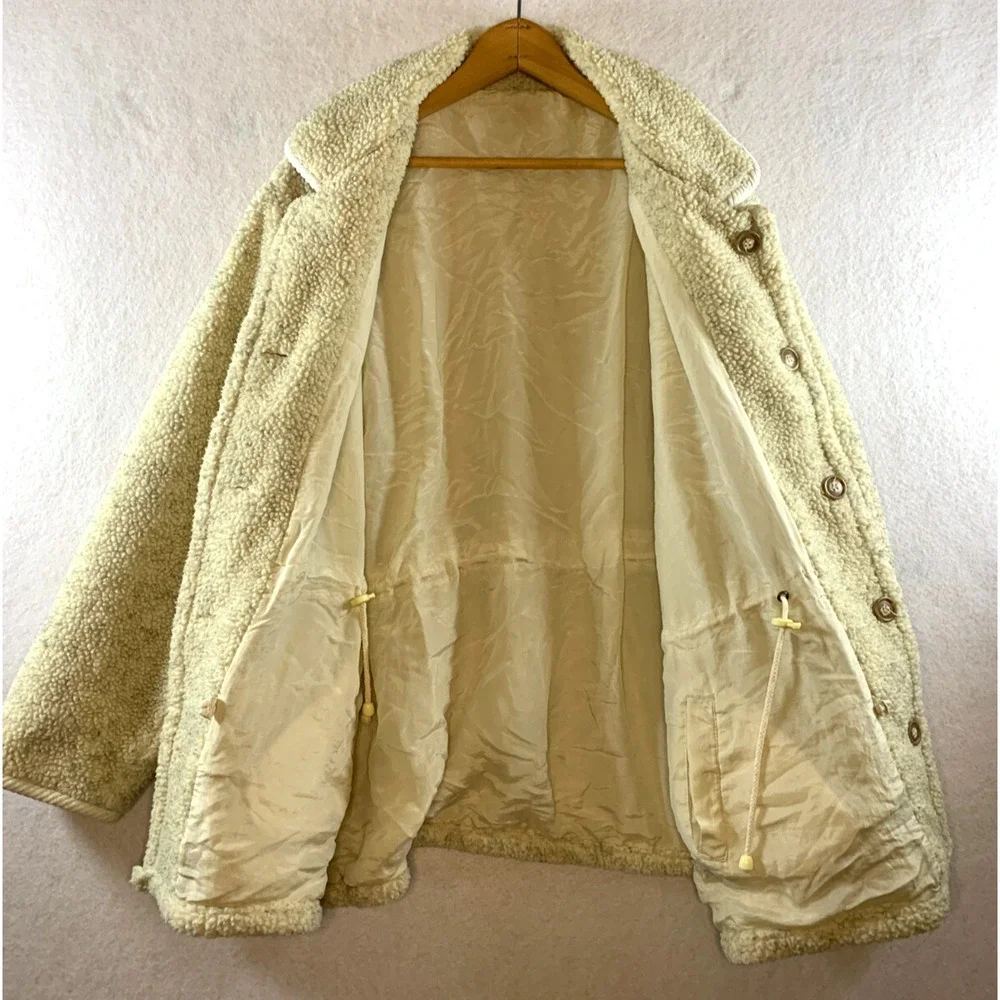 Vintage Haband Women Oversized‎ Sherpa Button Jacket Sz XL Cottage Folk Rustic
